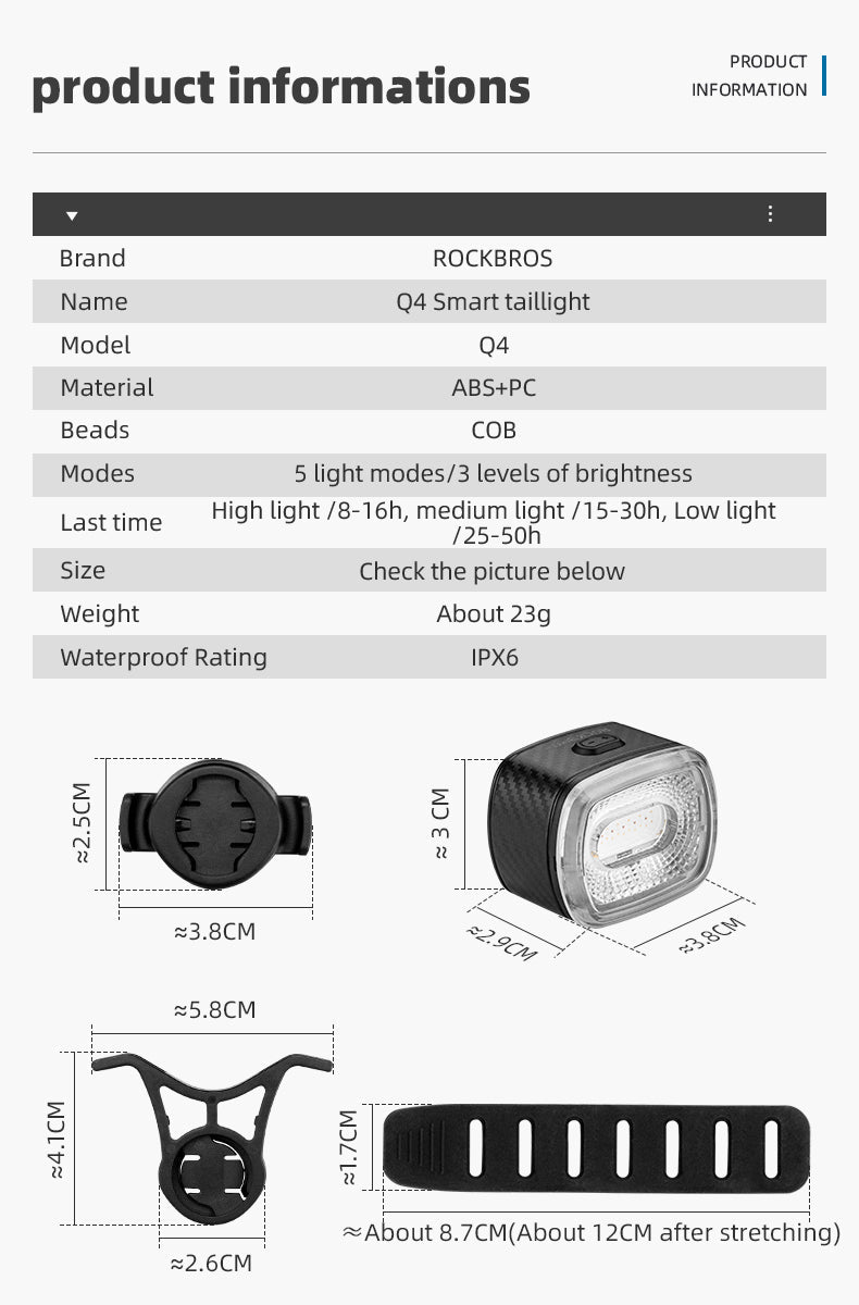 ROCKBROS 1000 Lumen Front Bike Light + Smart Brake & Tail Light Q4