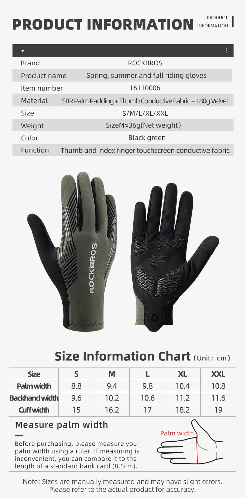 ROCKBROS MTB Gloves - Touch Screen, Anti-Slip Full Finger Cycling Gloves