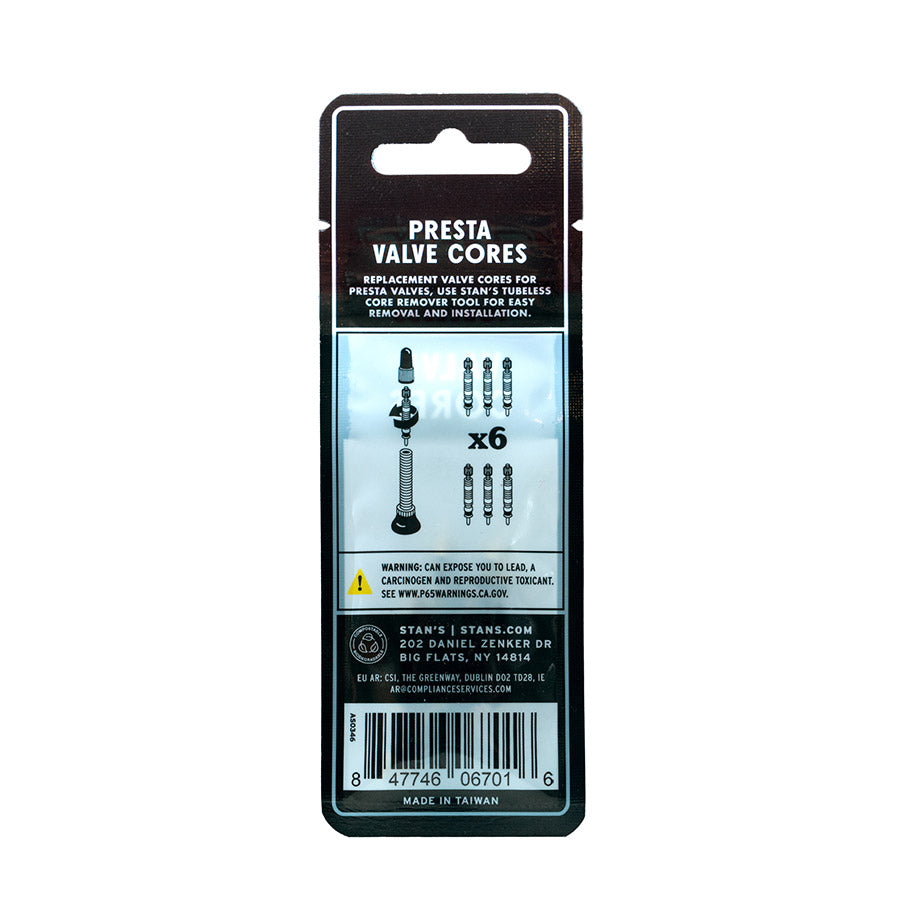 Stans No Tubes, Presta Valve Core, Pack of 6