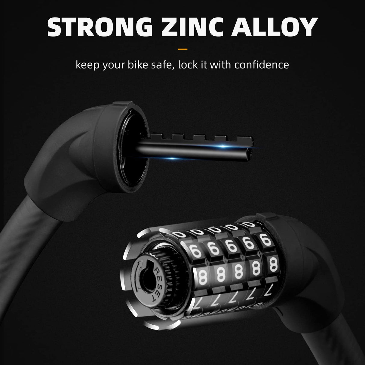 ROCKBROS 5-Digit Bike Cable Lock, Lightweight Portable Combination Lock