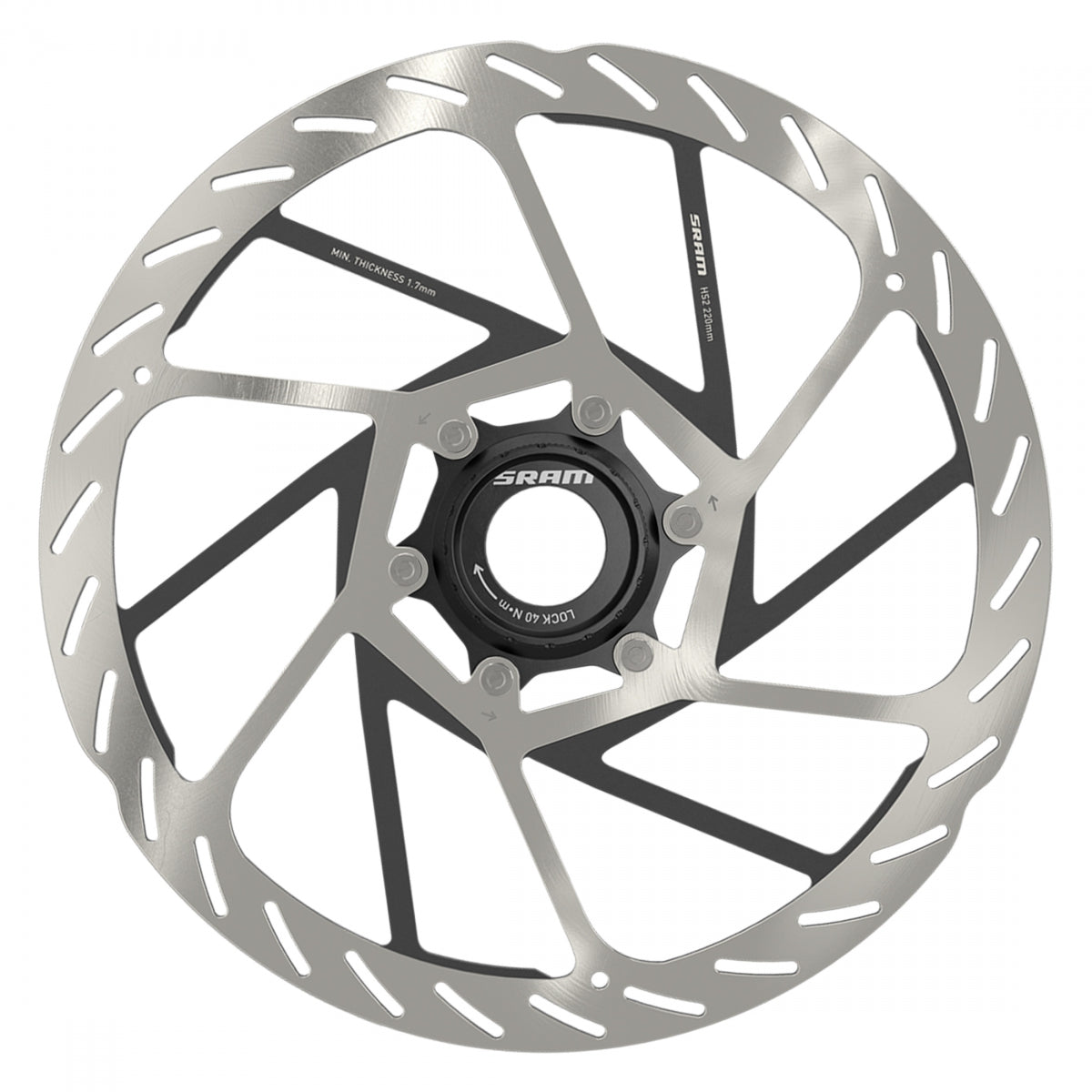 BRAKE PART SRAM DISC ROTOR 220 HS2 CL ROUNDED w/LOCKRING SL/BK