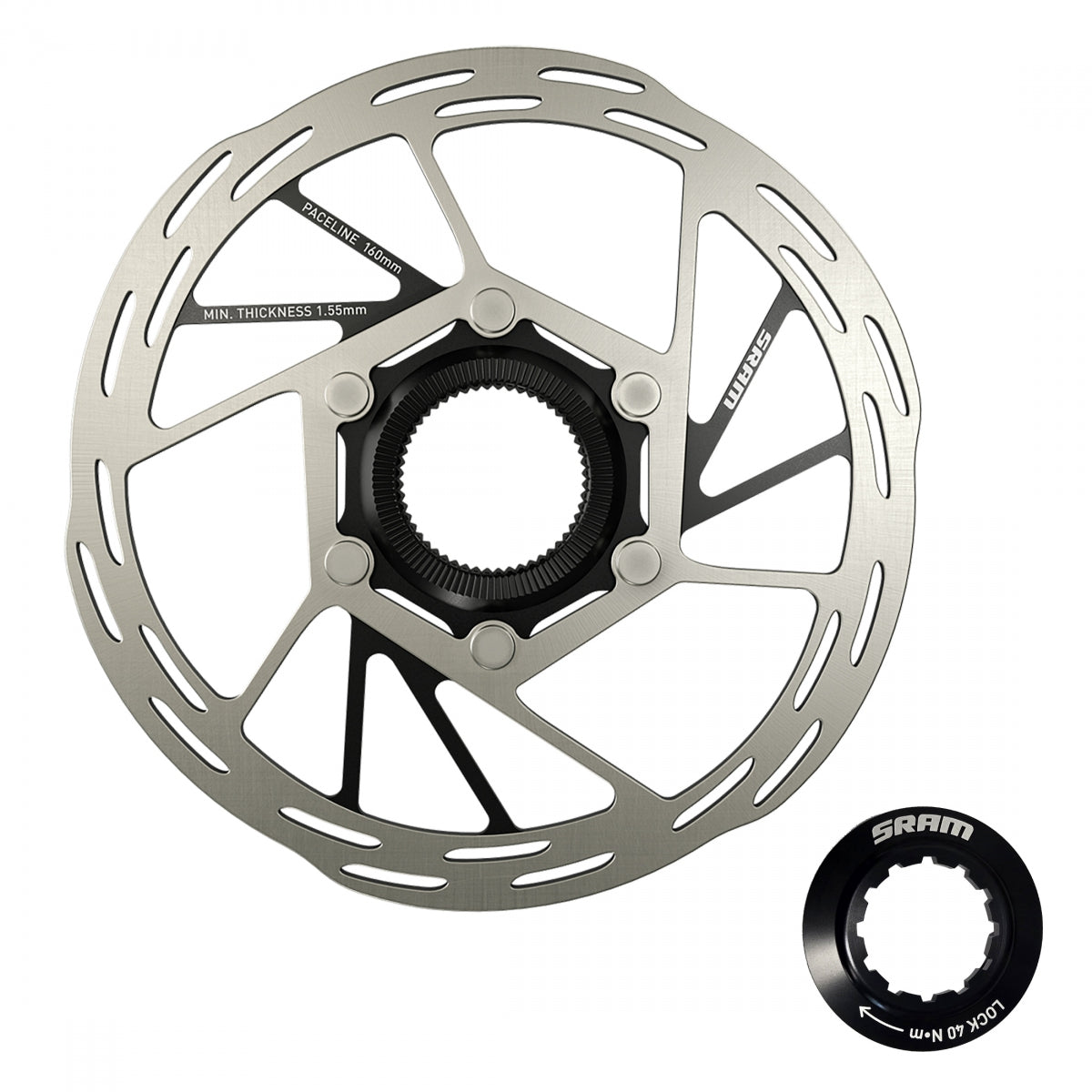 BRAKE PART SRAM DISC ROTOR 160 PACELINECL ROUNDED w/LOCK RING SL/BK