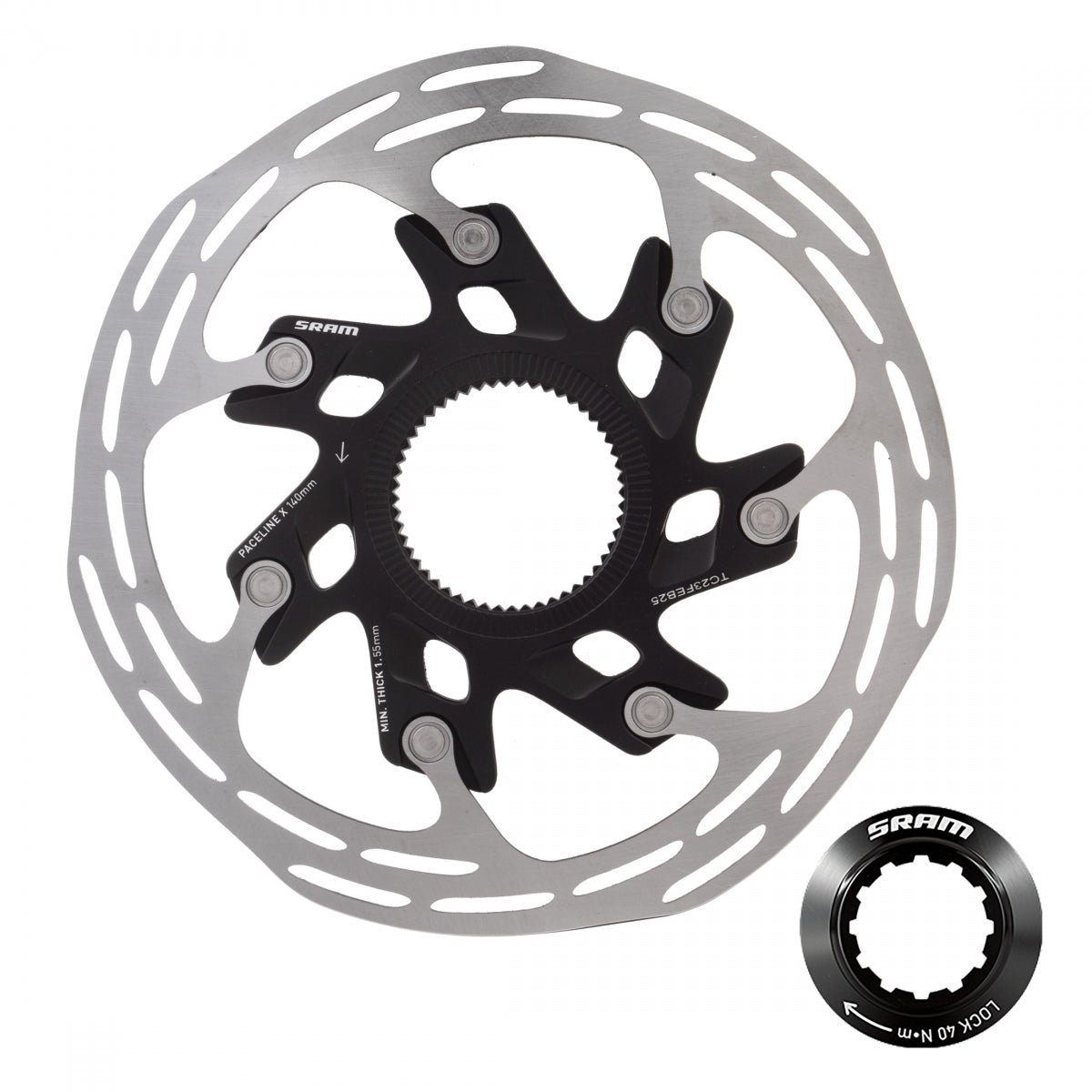 BRAKE PART SRAM DISC ROTOR 140 PACELINE-X CL ROUNDED w/LOCK RING BK/SL (P)