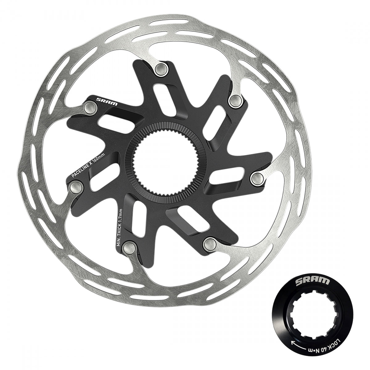 BRAKE PART SRAM DISC ROTOR 160 PACELINE-X CL ROUNDED w/LOCK RING BK/SL (P)