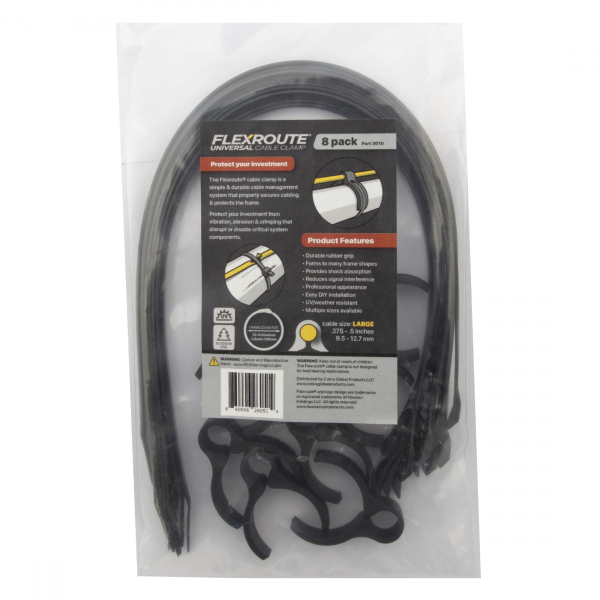 CABLE GUIDE COBRA FLEXROUTE GUIDES LG 9.5-12.7mm LRG w/TIES 8pk BK