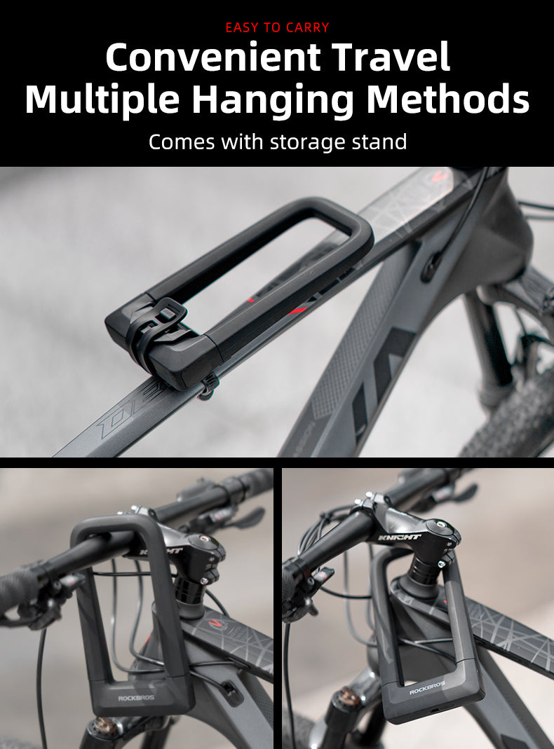 ROCKBROS Motorcycle Bicycle U-Lock Anti-Theft Thickened MTB Bike Lock Alloy Steel 3 Keys