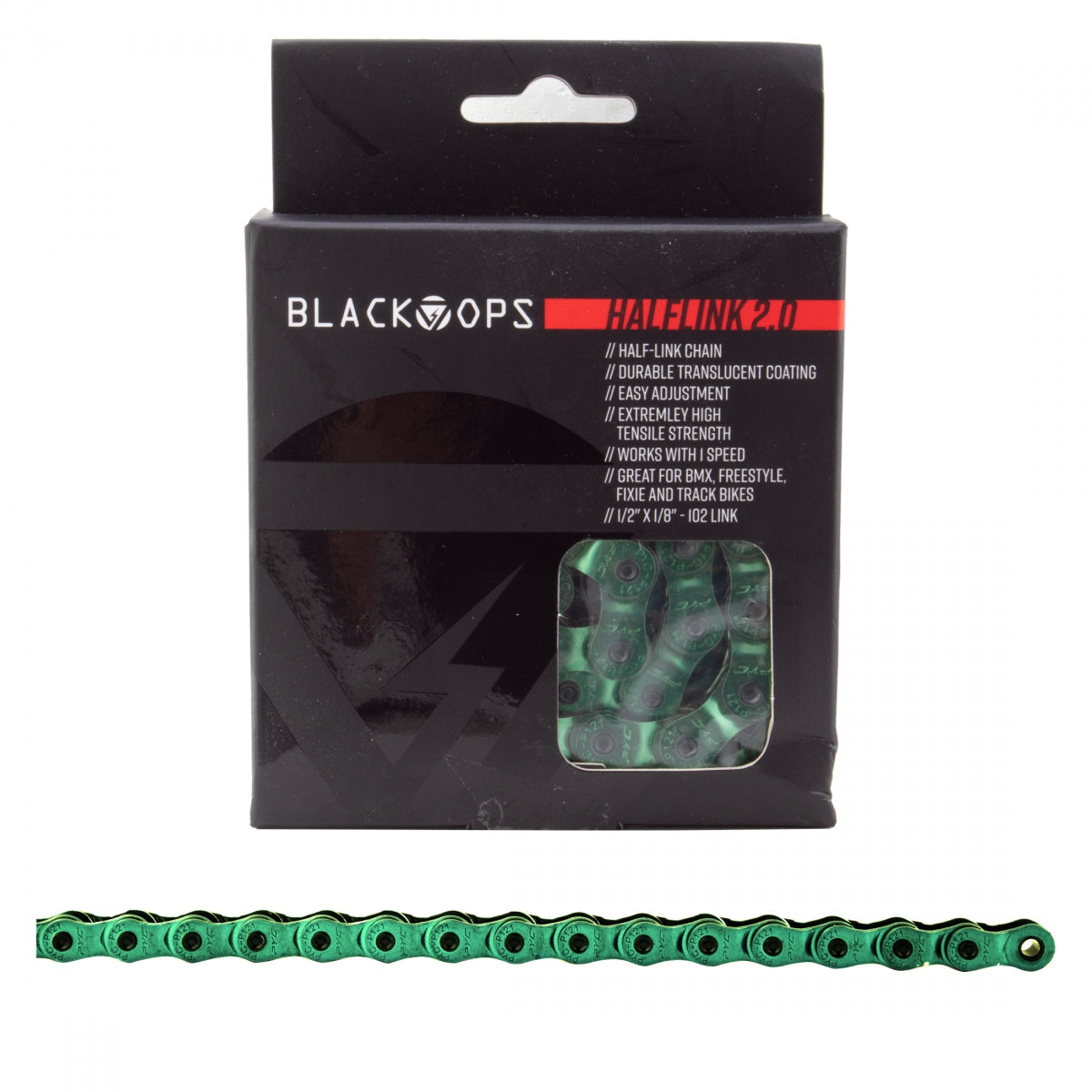 CHAIN BK-OPS 1/2x1/8 HALF LINK 2.0 1s TRANSLUCENT-GN 102L