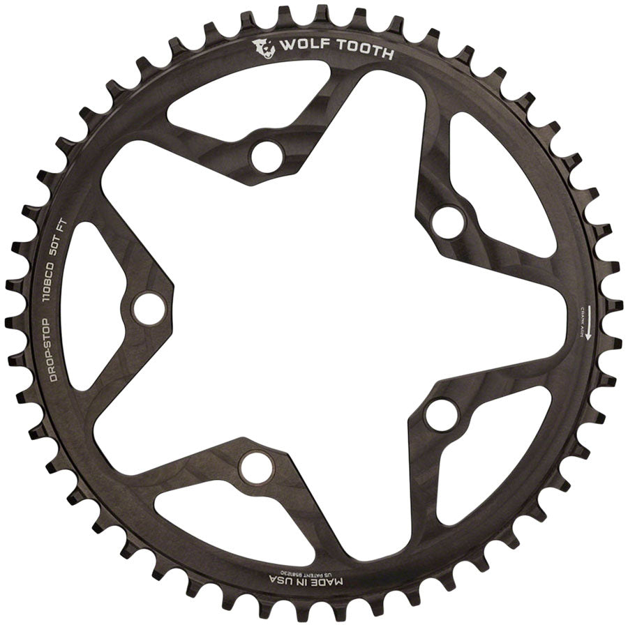 Wolf Tooth 110 BCD Cyclocross Road Chainring - 50t 110 BCD 5-Bolt Drop-Stop B BLK
