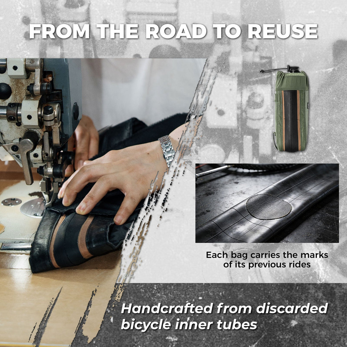 Sustainable Eco-Friendly Recycled Tire Bike Water Bottle Bags 0.8L ROAD TO SKY