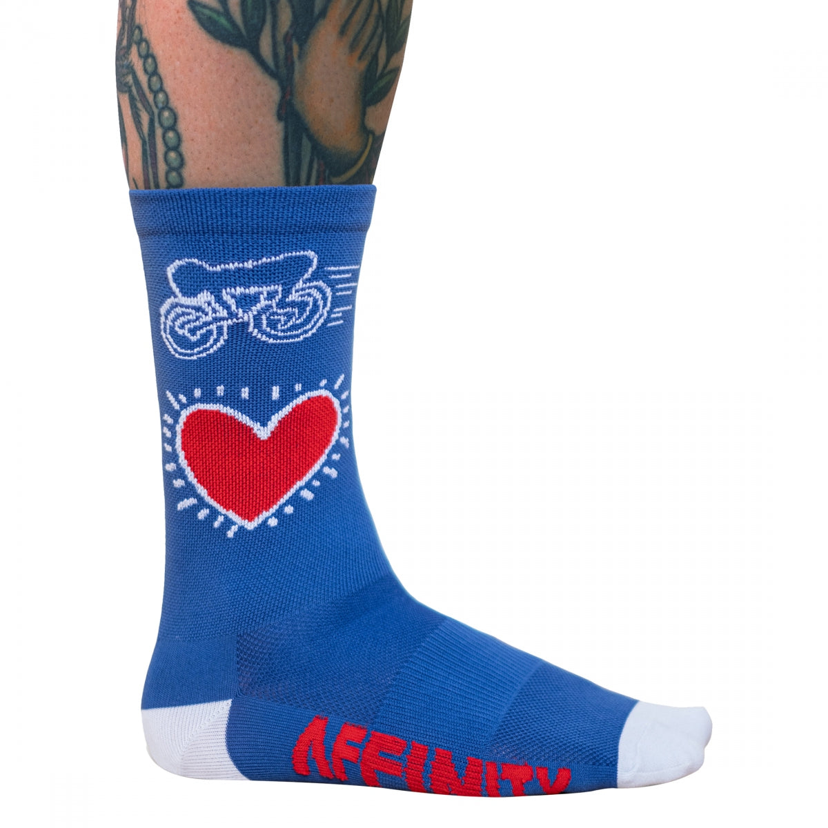 CLOTHING SOCKS AFFINITY KEITH HARING SM/MD BU w/HEART BIKE