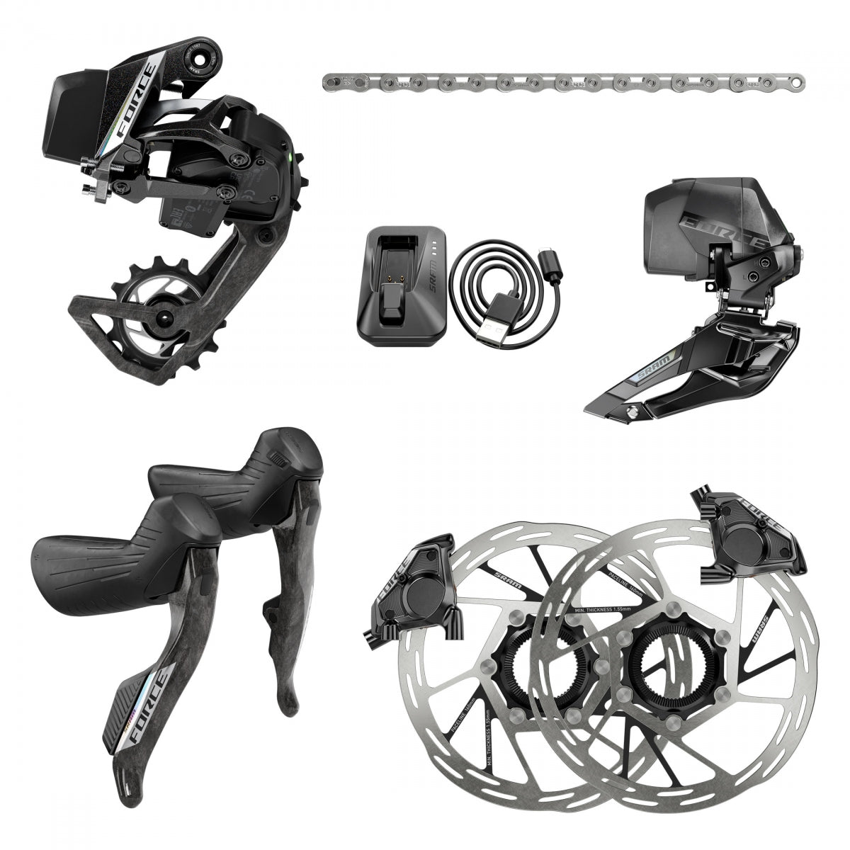 GROUP KIT SRAM FORCE ETAP AXS 2X E1 HRD SHIFTER/HYD ED FM FD/CHAIN 114L/RD 36T MAX & BAT/FD & 160 CL ROTORS & BAT/CHARGER & CORD (P)