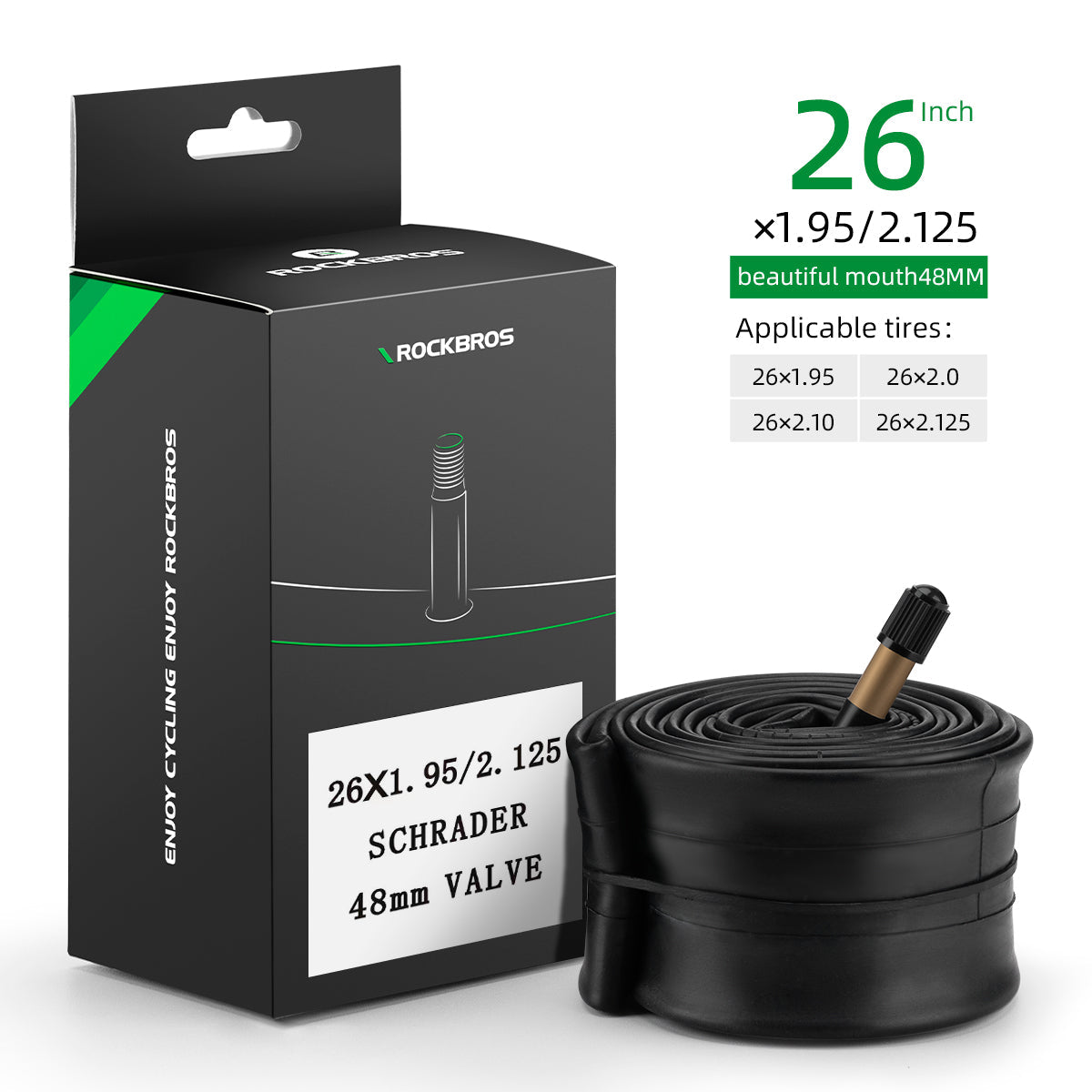 ROCKBROS 26'/27.5'X1.95/2.125 Mountain Bike Inner Tube 48mm Presta/Schrader Valve High Self Sealing Butyl Rubber