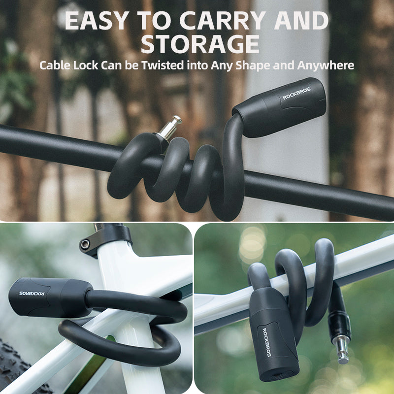 ROCKBROS Bicycle Memory Wire Spiral Steel Cable Lock – Twistable, Durable, Anti-Theft