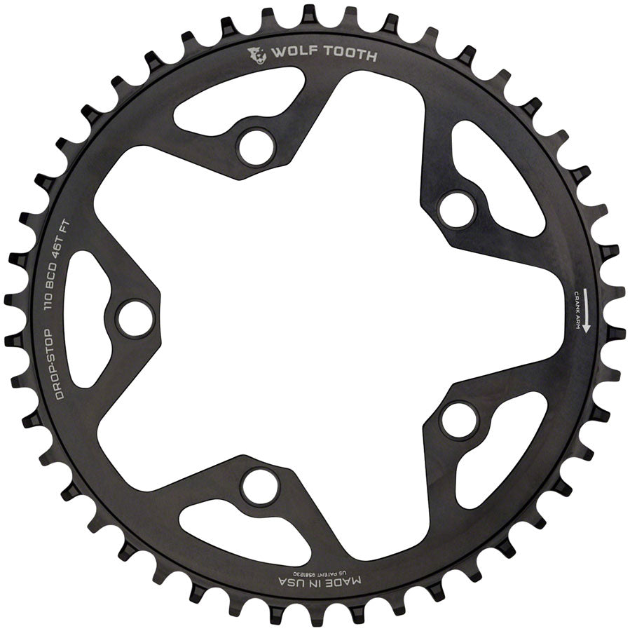 Wolf Tooth 110 BCD Cyclocross Road Chainring - 44t 110 BCD 5-Bolt Drop-Stop B BLK