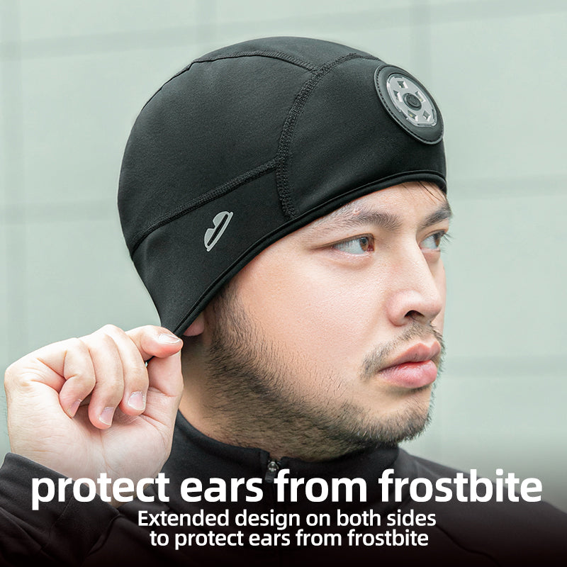 ROCKBROS Winter Bike Skull Cap Thermal Cycling Helmet Liner Headwear with Light