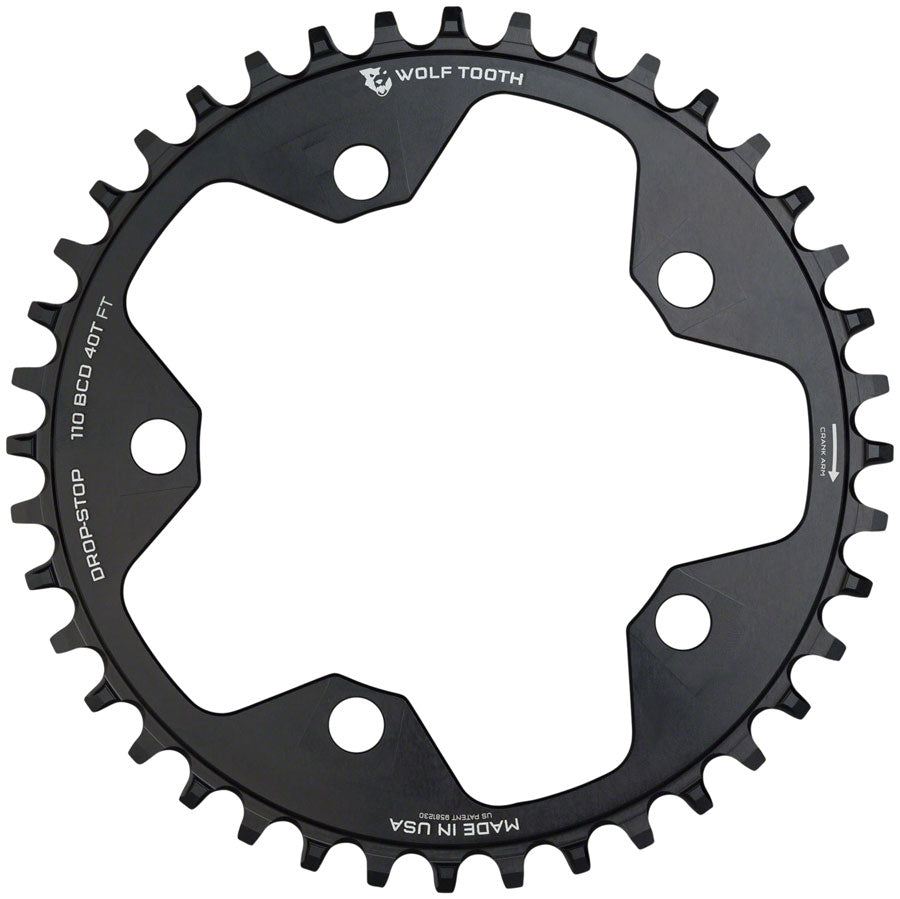 Wolf Tooth 110 BCD Cyclocross Road Chainring - 38t 110 BCD 5-Bolt Drop-Stop B BLK