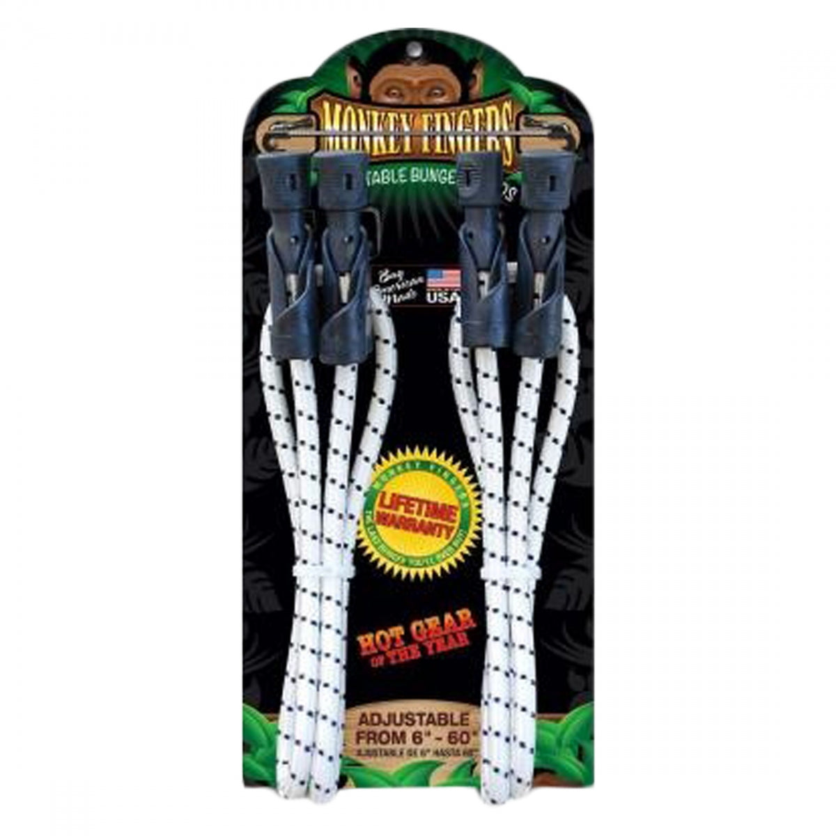 TIE DOWN BUNGEE MONKEY FINGERS DURA PLASTIC 6-60in ADJUSTABLE DOUBLE PACK BK