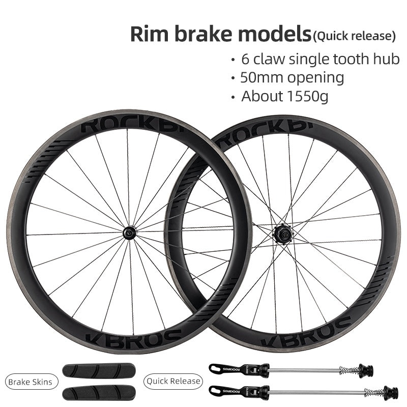 ROCKBROS 700c Carbon Fiber Disc Rim 38/50/65 mm 1.6-1.7 kg Clincher Wheelset