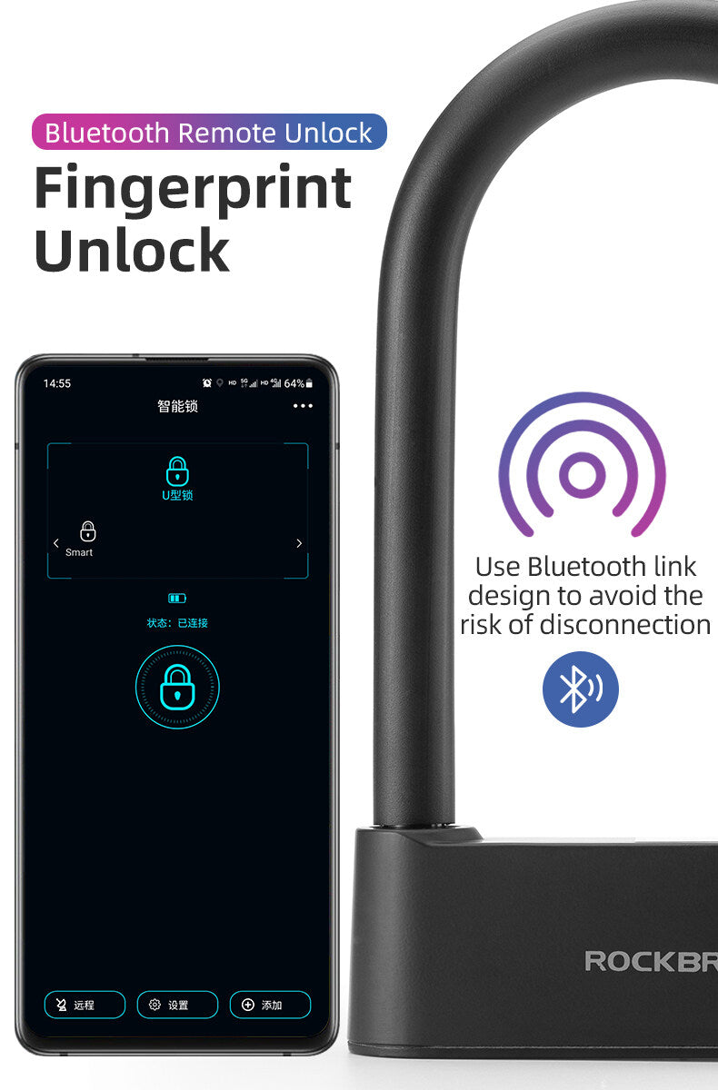 ROCKBROS Bike Lock Smart Fingerprint Key MTB Motor Key USB Repetitive Power Portable