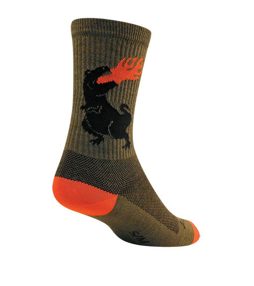 Dinosaur Wool Crew Socks, 5-9, Brown