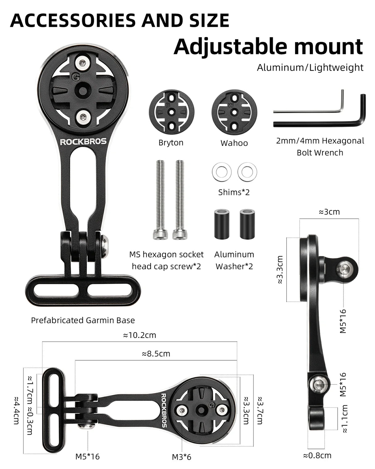 ROCKBROS Bike Computer Mount Out-Front Aluminum Integrated Bicycle Cycling Computer Mount