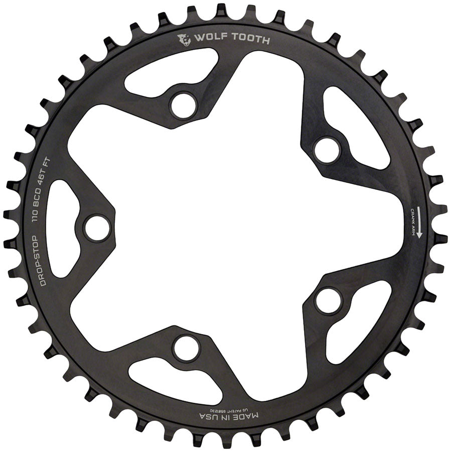 Wolf Tooth 110 BCD Cyclocross Road Chainring - 42t 110 BCD 5-Bolt Drop-Stop B BLK