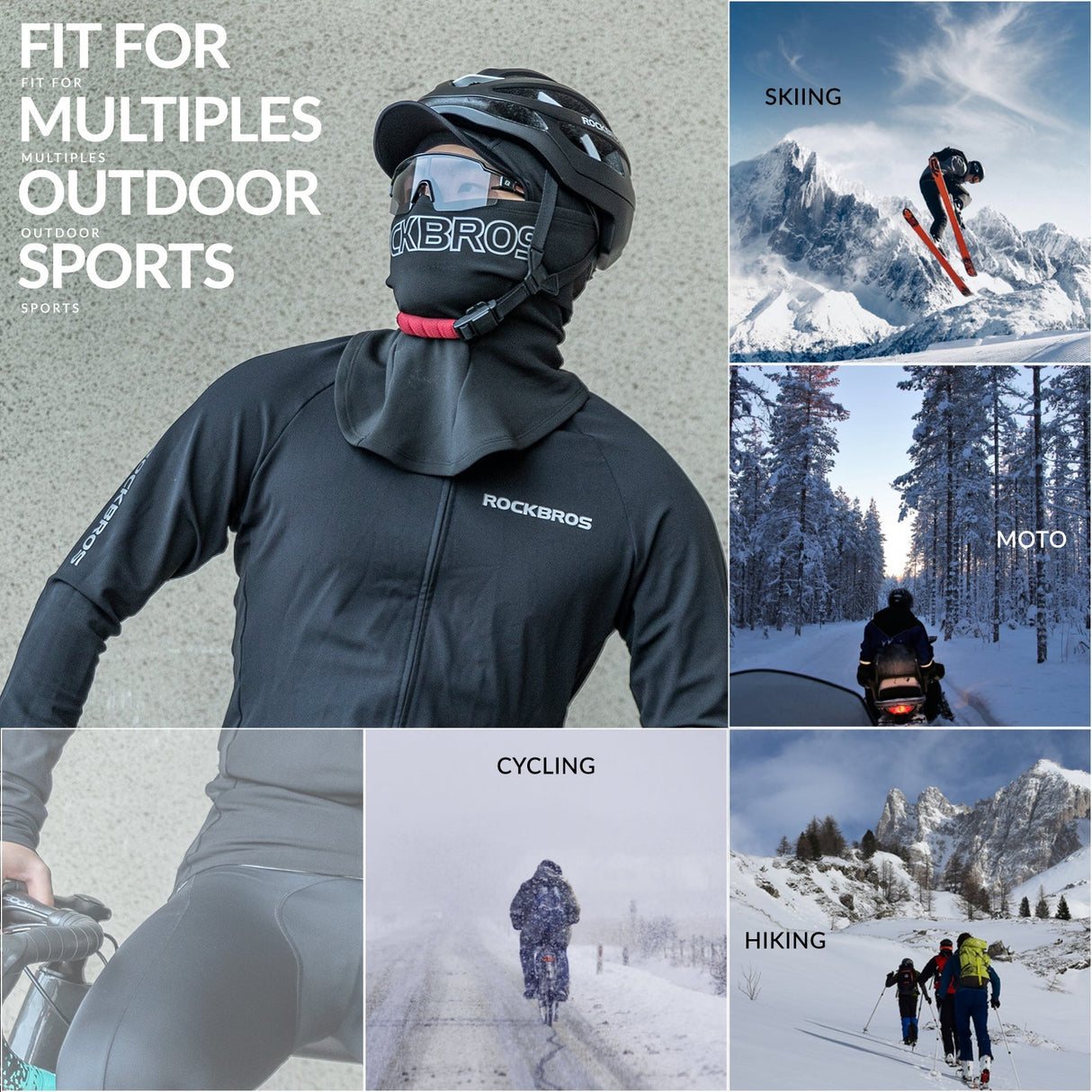 ROCKBROS Thermal Black Ski Mask with Brim Windproof Winter Balaclava for Men