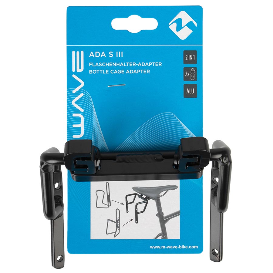 M-Wave Ada S III Bottle Cage Mount Mounts on the seat rails and allows the installation of 2 bottle cages while still allowing the use of a seat bag