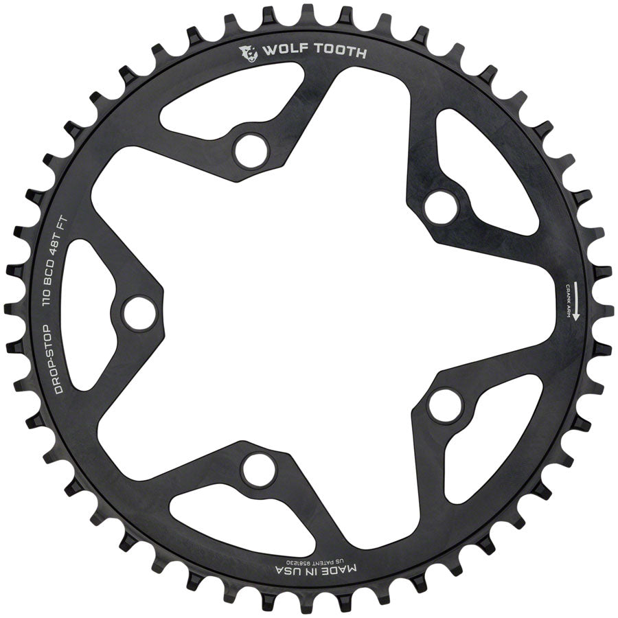 Wolf Tooth 110 BCD Cyclocross Road Chainring - 48t 110 BCD 5-Bolt Drop-Stop B BLK