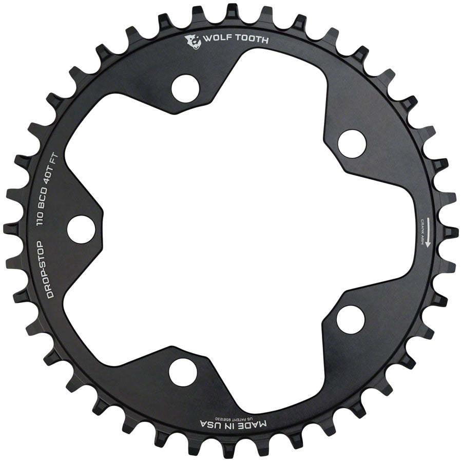 Wolf Tooth 110 BCD Cyclocross Road Chainring - 40t 110 BCD 5-Bolt Drop-Stop B BLK