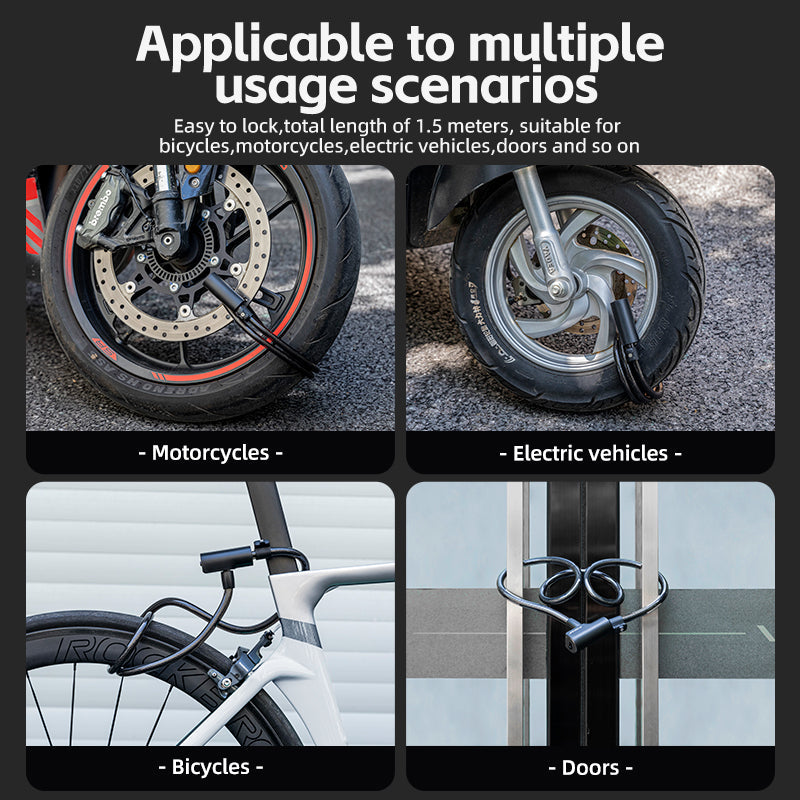 ROCKBROS Steel Cable Bike Lock - Anti-theft, Portable, Waterproof