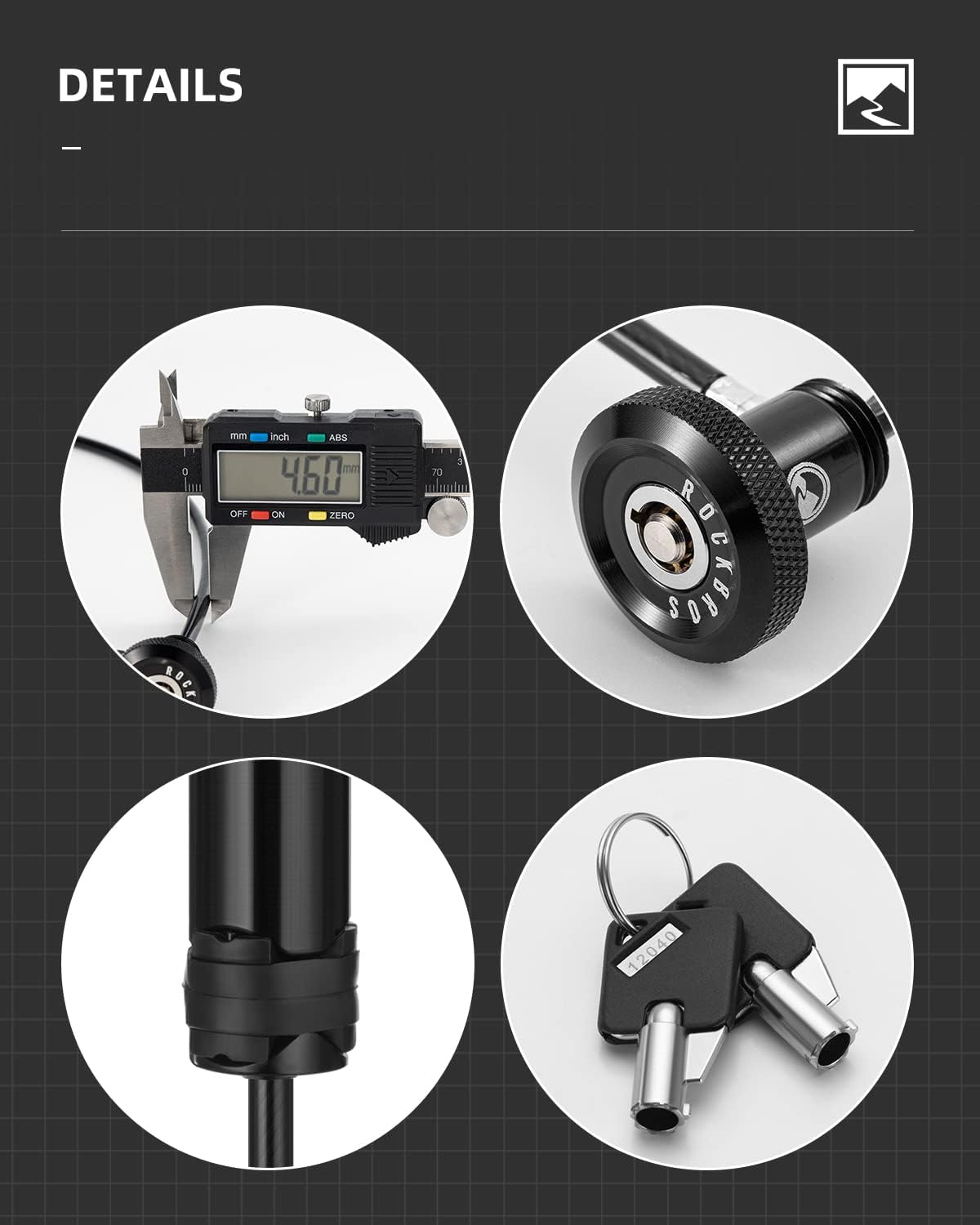 【ROAD TO SKY】ROCKBROS Bicycle Lock Hidden Handle Lock Mini Lock Bike Cable Lock Hidden in Handlebars Helmet Lock Zinc Alloy Lock Cylinder Aluminum Shell 25.6 inches for Roadbike