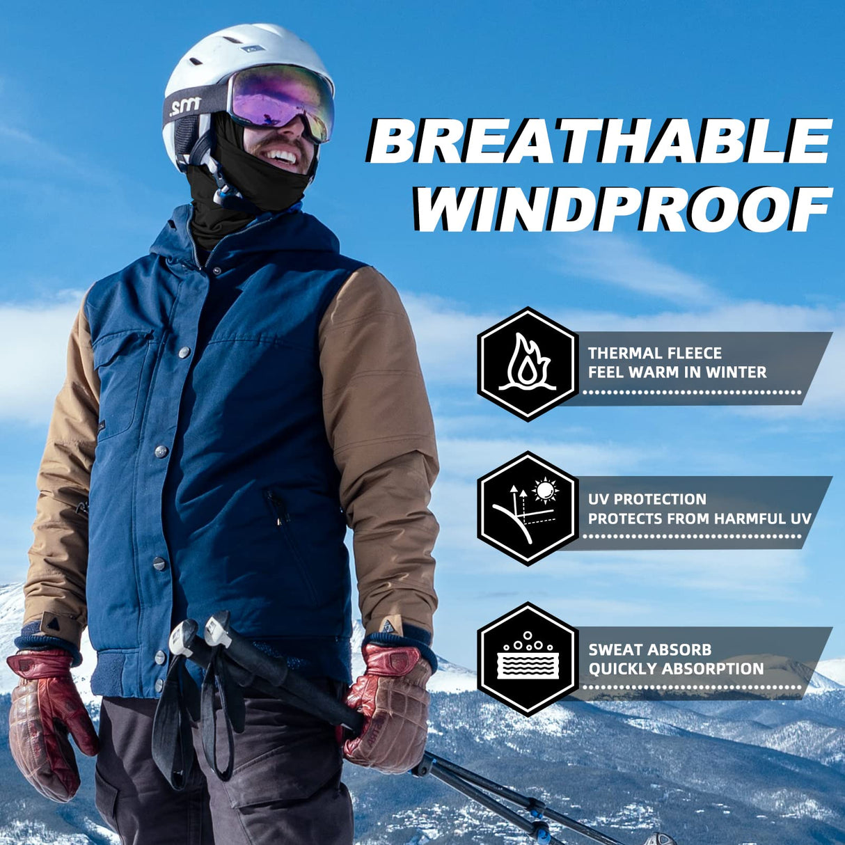 ROCKBROS Cold Weather Windproof Thermal Winter Balaclava Ski Mask Neck Warmer Hood
