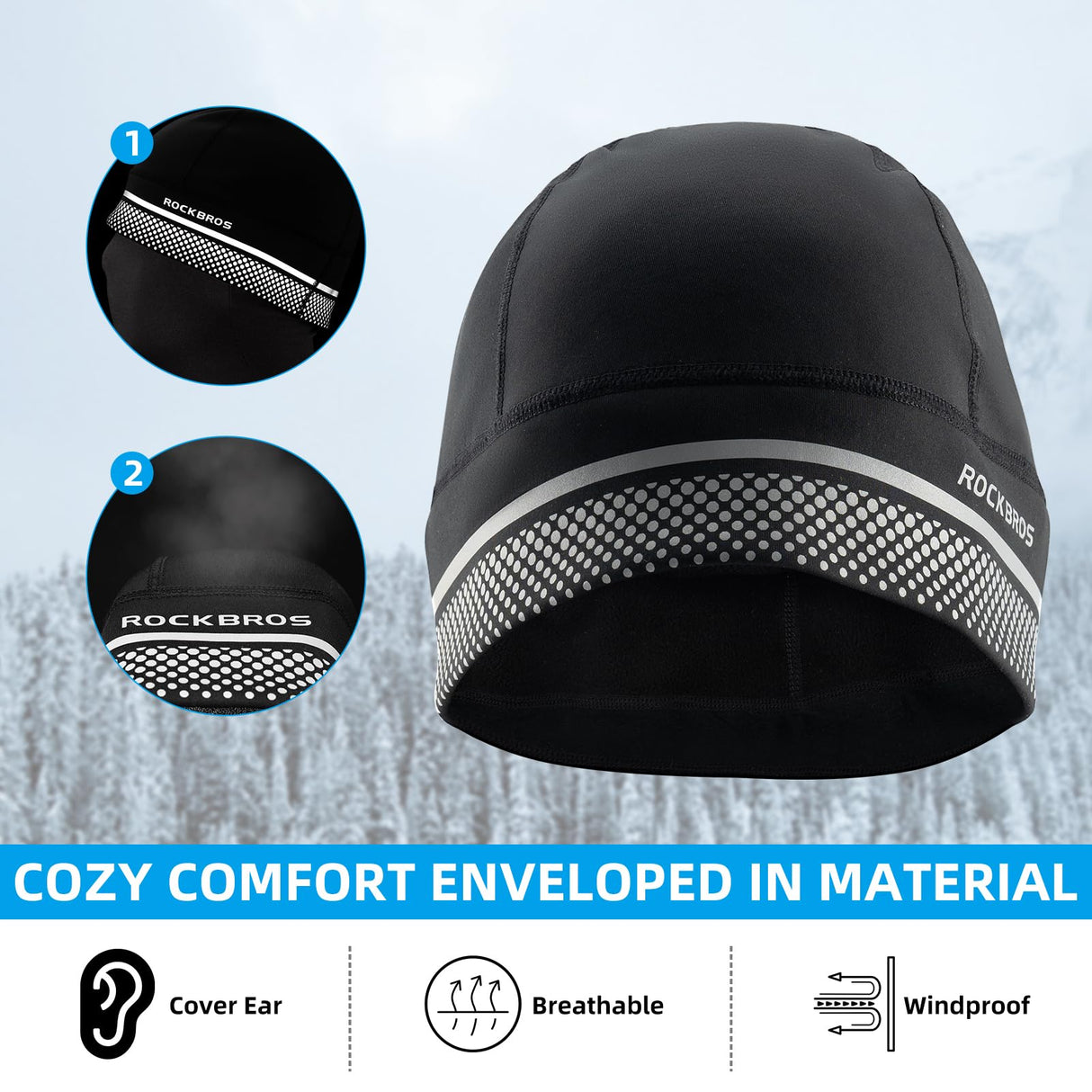 ROCKBROS Thermal Skull Cap Winter Hat for Men Women, Ear Warmers Helmet Liner