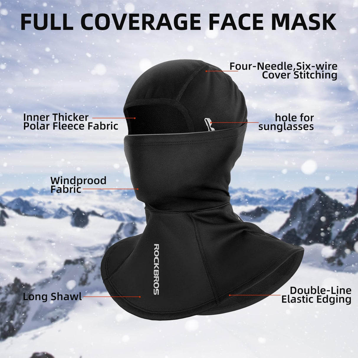 ROCKBROS Balaclava Ski Mask, Windproof Thermal Winter Neck Warmer Hood for Men Women