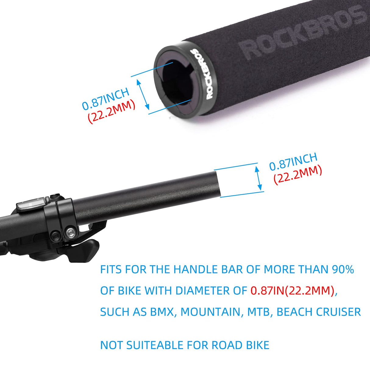ROCKBROS Bike Grips Foam Single Lock on Bicycle Soft Comfortable Non-Slip Bike Handle Grips