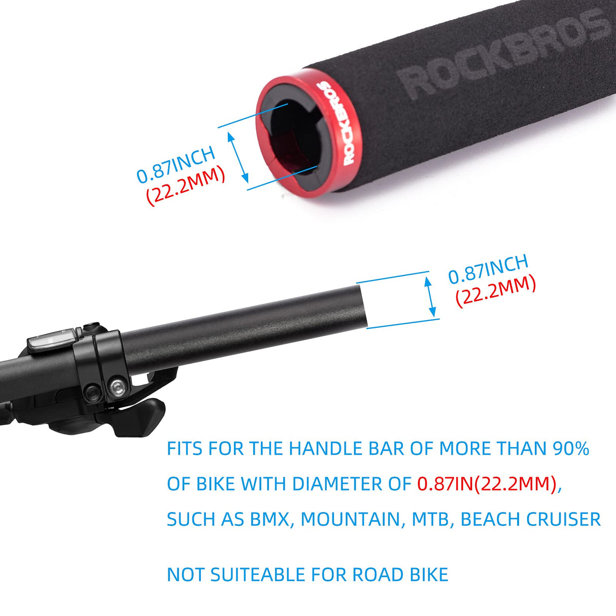 ROCKBROS Bike Grips Foam Single Lock on Bicycle Soft Comfortable Non-Slip Bike Handle Grips