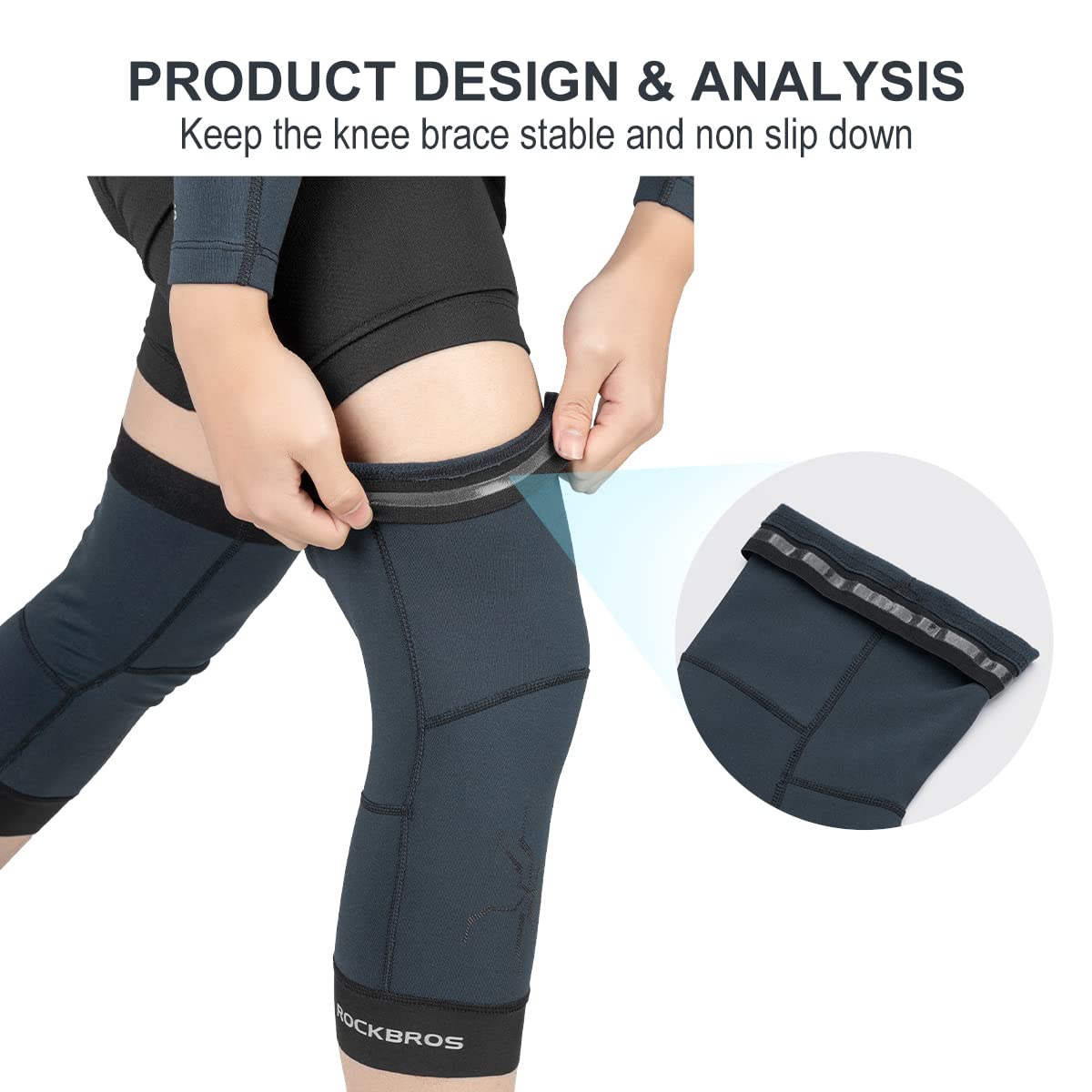 ROCKBROS Thermal Knee Warmer Men Anti-Slip Knee Brace Sleeves for Winter Cycling Basketball