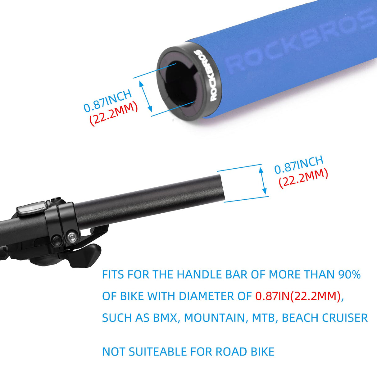 ROCKBROS Bike Grips Foam Single Lock on Bicycle Soft Comfortable Non-Slip Bike Handle Grips