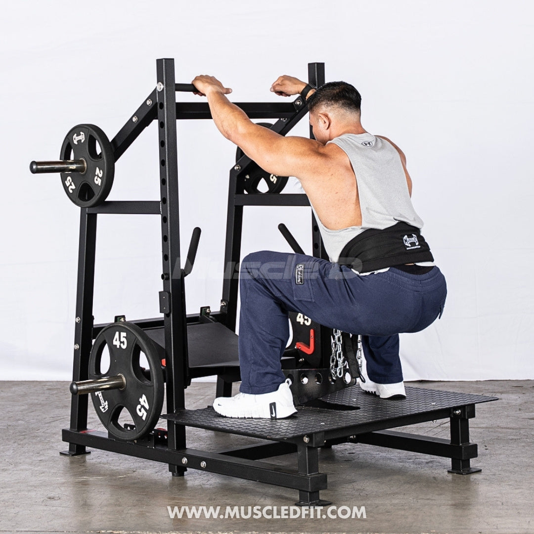 Excel Belt Squat - Muscle D Fitness - Plate Loaded Belt Squat w/ Plate Storage