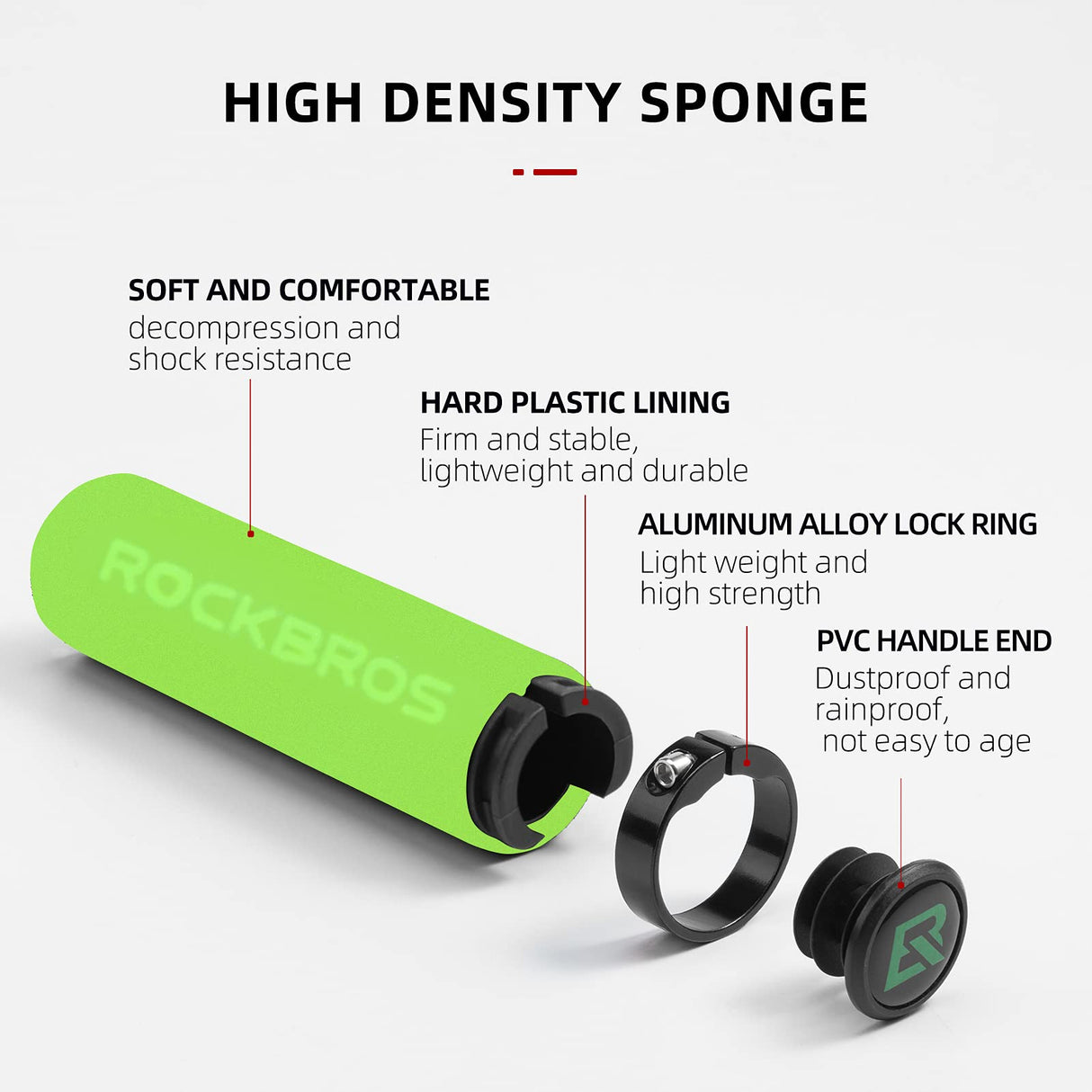 ROCKBROS Bike Grips Foam Single Lock on Bicycle Soft Comfortable Non-Slip Bike Handle Grips