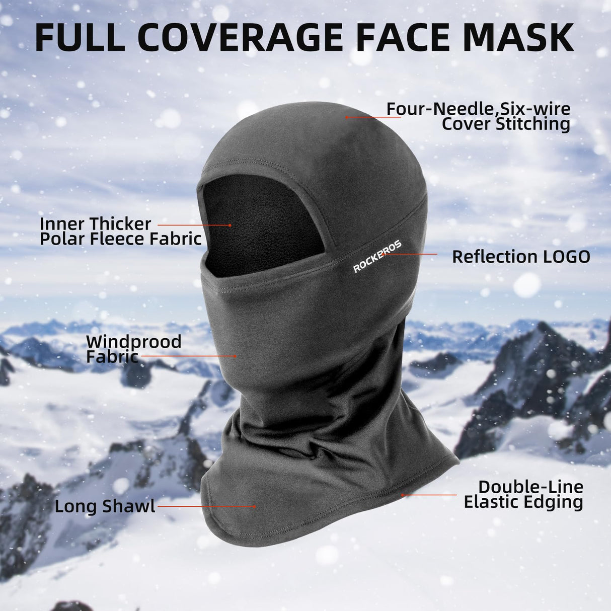 ROCKBROS Balaclava Ski Mask, Windproof Thermal Winter Neck Warmer Hood for Men Women