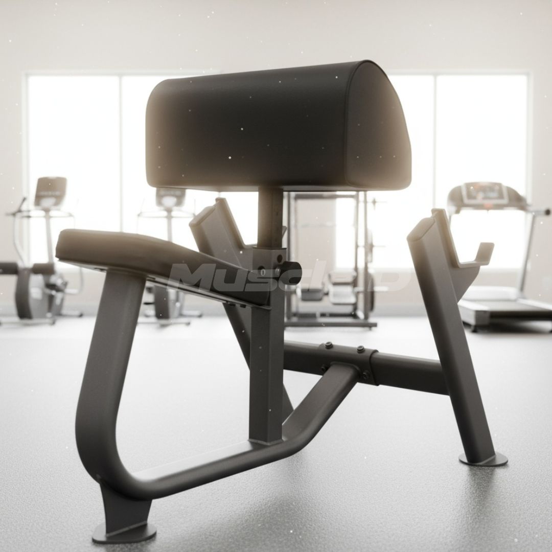 Preacher Curl Bench - Muscle D Fitness - 11 Gauge Steel - Adjustable Seat - Commercial Upholstery