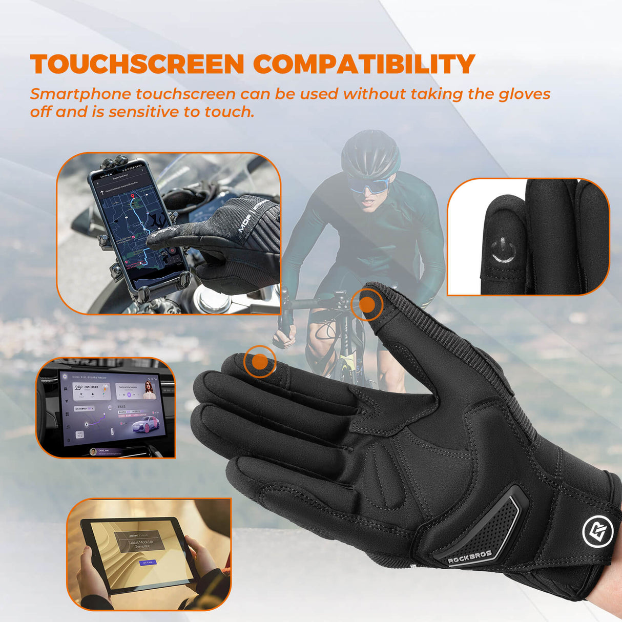 Full Finger Cycling Gloves Touchscreen Breathable Flexible Padded