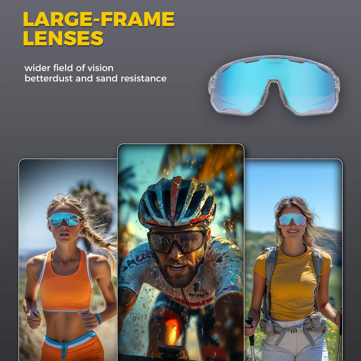 ROCKBROS Polarized Sunglasses UV400 Transparent Cycling Glasses Windproof TR90 Frame