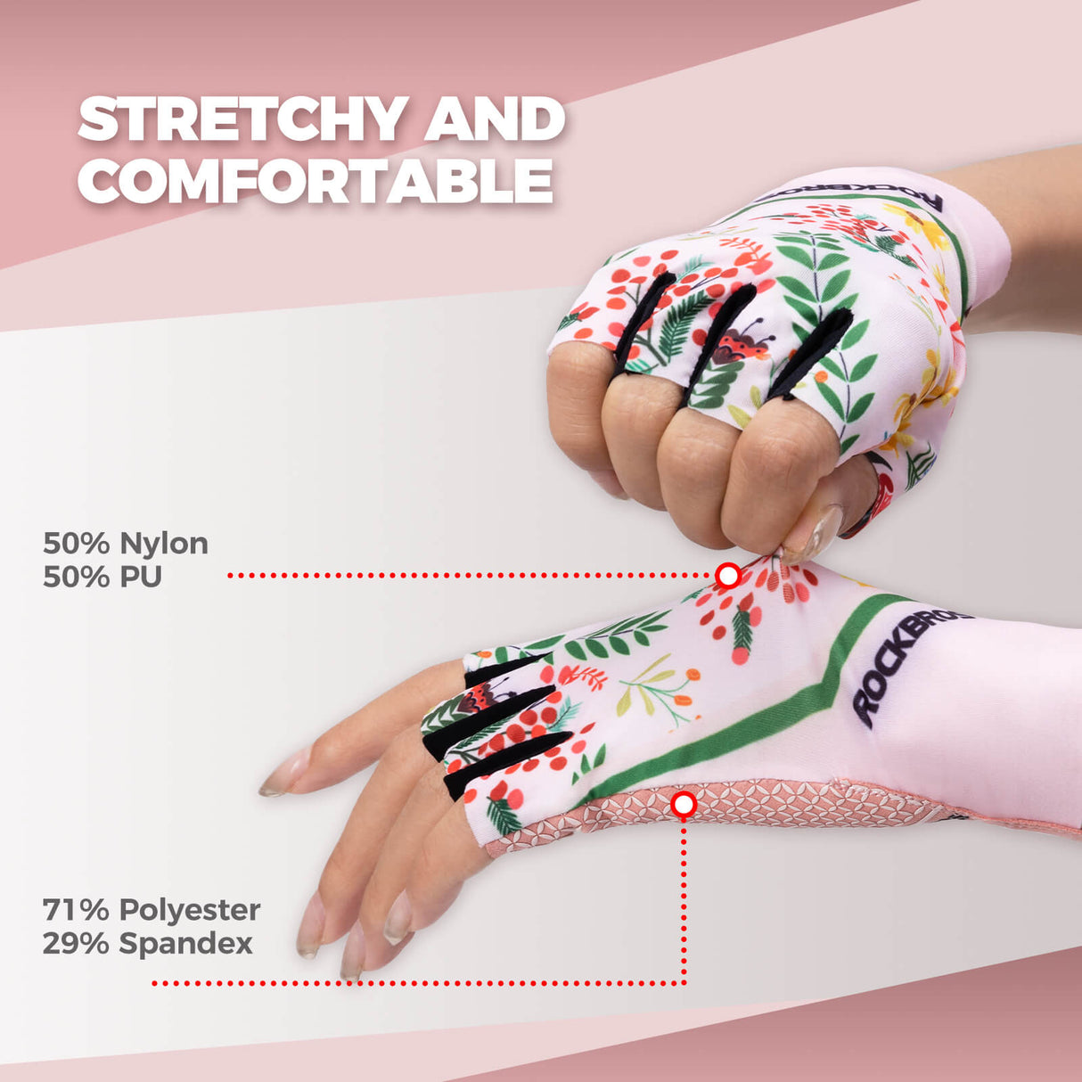 ROCKBROS Half-Finger Women Fingerless Cycling Gloves Summer