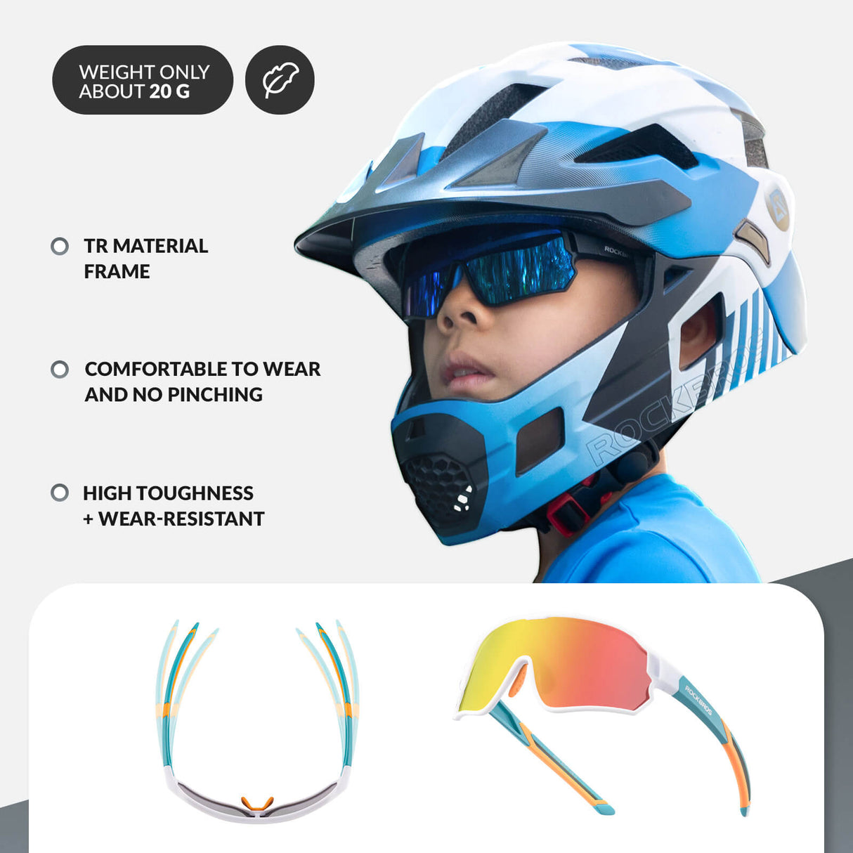 ROCKBROS Kids Polarized Cycling Sunglasses UV400 Bike Glasses