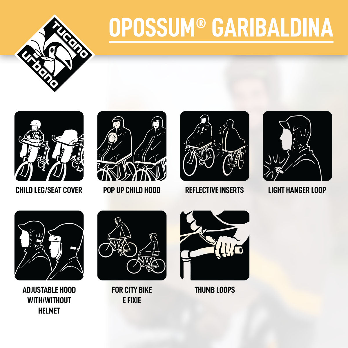 Tucano Urbano - Bicycle Rain Cape - GARIBALDINA OPOSSUM® - Dove–Grey