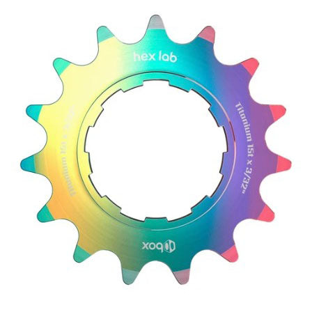 Hex Lab 3/32" CNC Titanium Cog, Rainbow - 15t