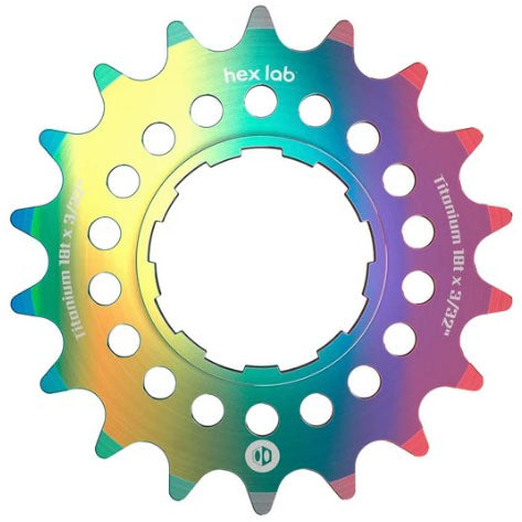 Hex Lab 3/32" CNC Titanium Cog, Rainbow - 18t